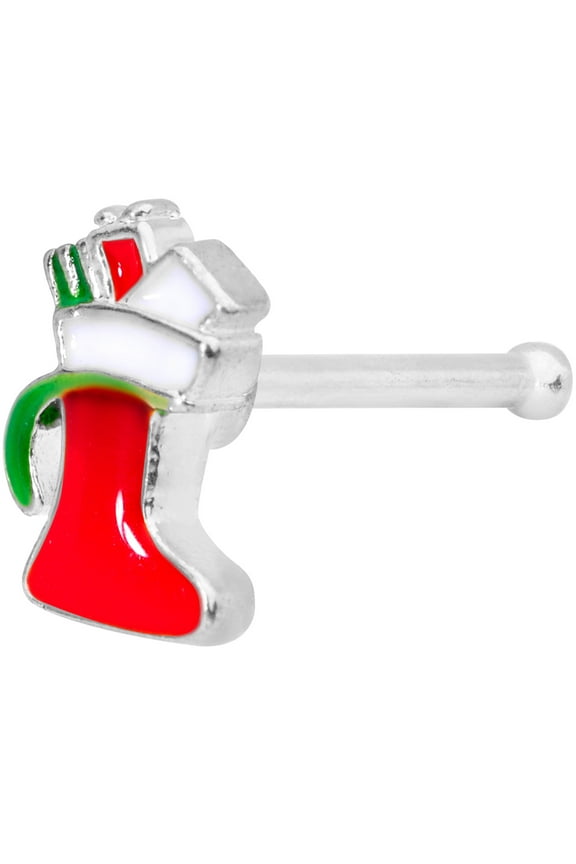 Womens 20G Steel Nose Ring Red Holiday Stocking Nose Stud Nose Bone Body Piercing Jewelry .27"