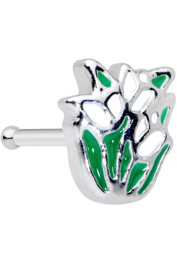 Womens 20G Steel Nose Ring White Green Flowers Nose Stud Nose Bone Body Piercing Jewelry 1/4"