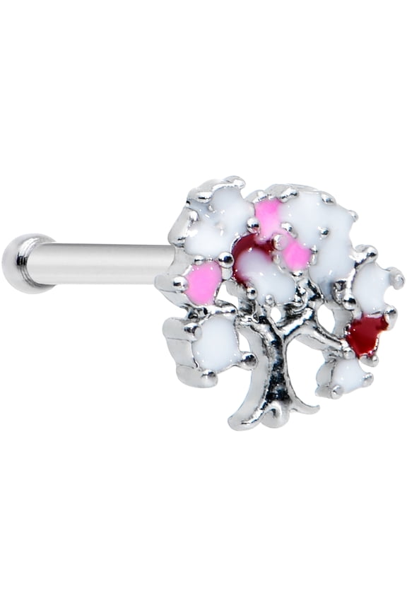 Womens 20G Steel Nose Ring White Pink Fruit Tree Nose Stud Nose Bone 1/4