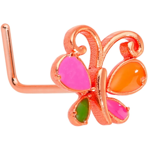 Body Candy Womens 22G Anodized Steel L Shaped Nose Ring Butterfly Nose Stud Body Piercing Jewelry 1/4"