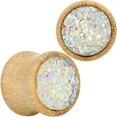 thumbnail image 1 of Body Candy Womens 2PC 1/2" Wood White Textured Stone Saddle Plugs Double Flare Plug Ear Plug Gauges 12mm, 1 of 4