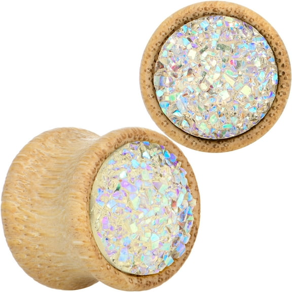 Body Candy Womens 2PC 1/2" Wood White Textured Stone Saddle Plugs Double Flare Plug Ear Plug Gauges 12mm