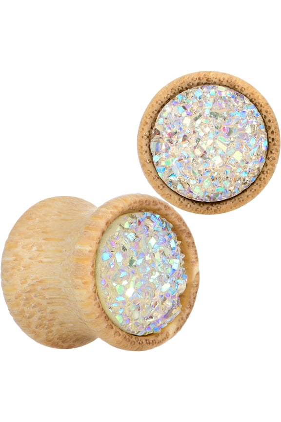 Womens 2PC 7/16" Wood White Textured Stone Saddle Plugs Double Flare Plug Ear Plug Gauges 11mm