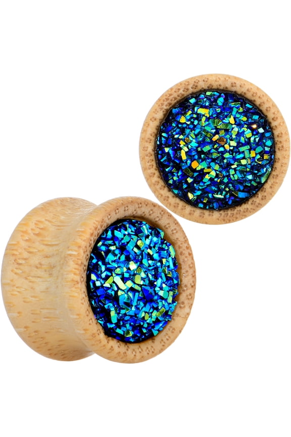 Womens 2PC 9/16" Wood BlueTextured Stone Saddle Plugs Double Flare Plug Ear Plug Gauges 14mm