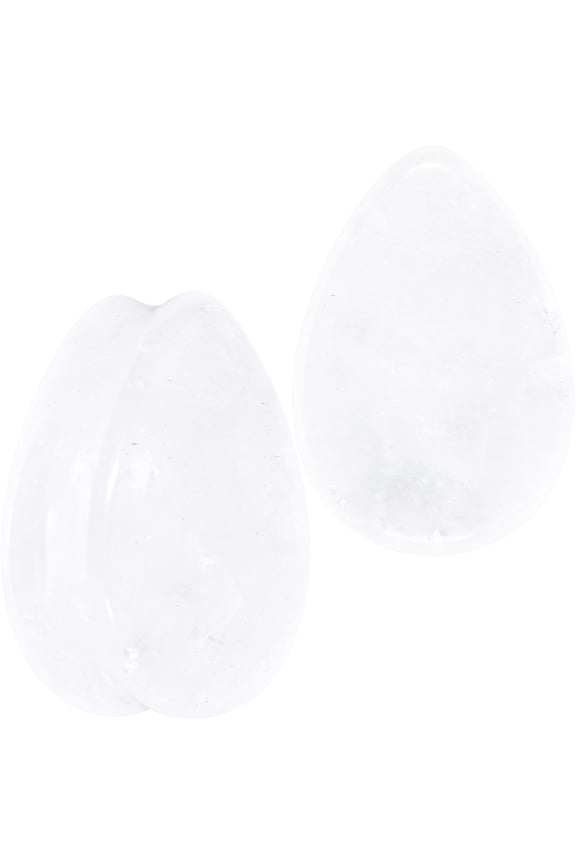 Womens 2PC Solid Pink Rose Quartz Stone Drop Saddle Plugs Double Flare Plug Ear Plug Gauges