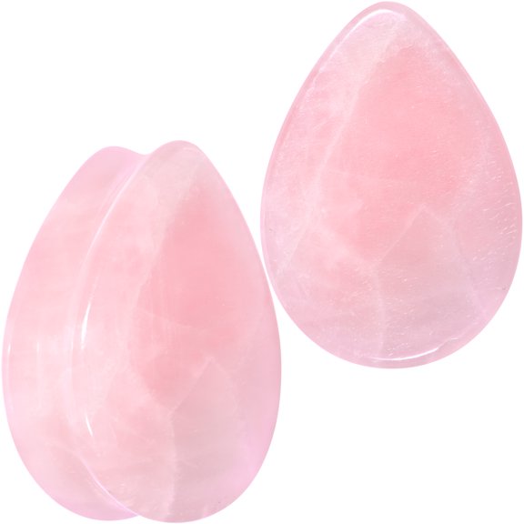 Body Candy Womens 2PC Solid Pink Rose Quartz Stone Drop Saddle Plugs Double Flare Plug Ear Plug Gauges