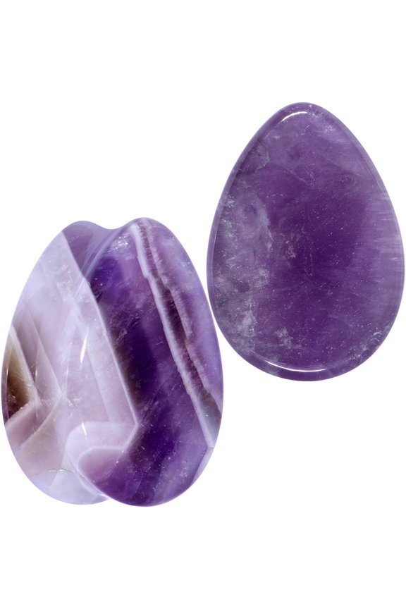 Womens 2PC Solid Purple Amethyst Stone Drop Saddle Plugs Double Flare Plug Ear Plug Gauges