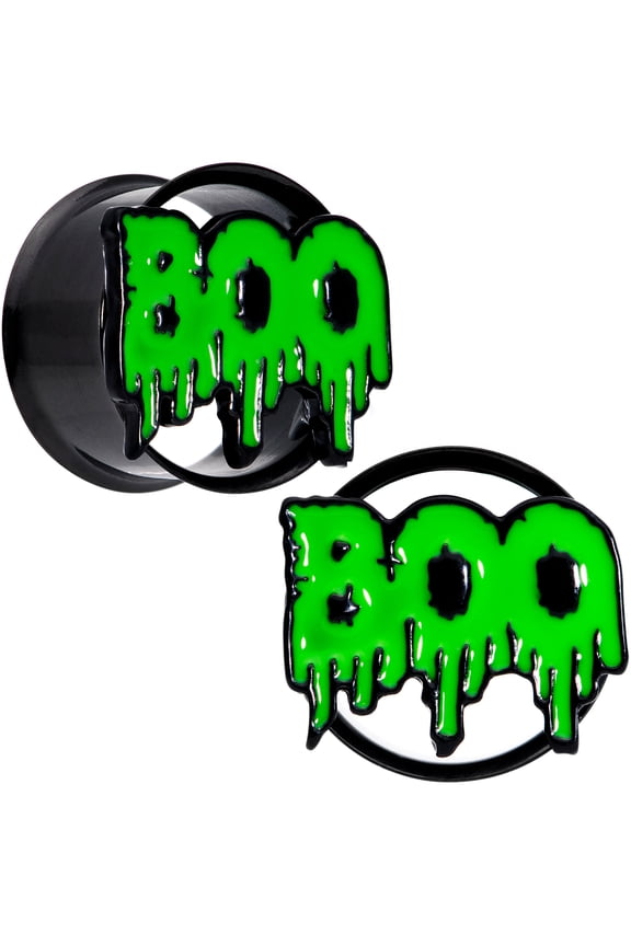 Womens 2Pc PVD Steel 3/4" Green Boo Double Flare Tunnel Plug Earring Ear Plug Gauges Set of 2