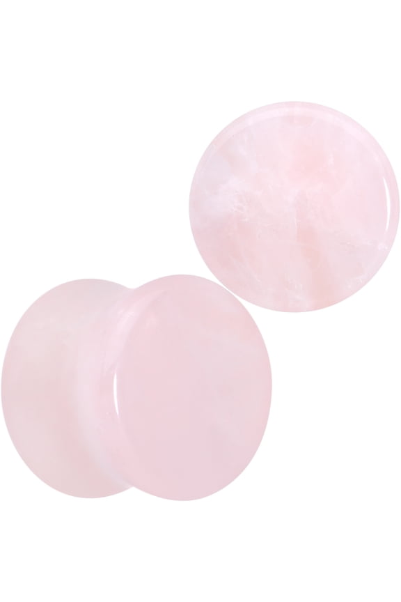 Womens 2Pc Pink Rose Quartz Stone Double Flare Plug Earring Ear Plug Gauges Set of 2