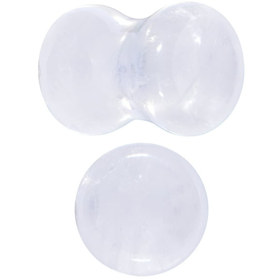 Body Candy Womens 2Pc Solid White Cloudy Quartz Stone Double Flare Tunnel Plug Ear Plug Gauges Set of 2
