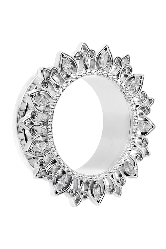 Womens 2Pc Steel Clear Lotus Flower 7/8" Double Flare Screw Fit Tunnel Plug Ear Plug Gauges Set