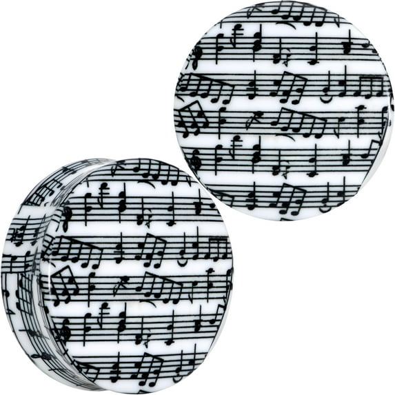 Body Candy Womens 2Pc White Acrylic Sheet Music Notes Double Flare Tunnel Plug Ear Plug Gauges Set of 2