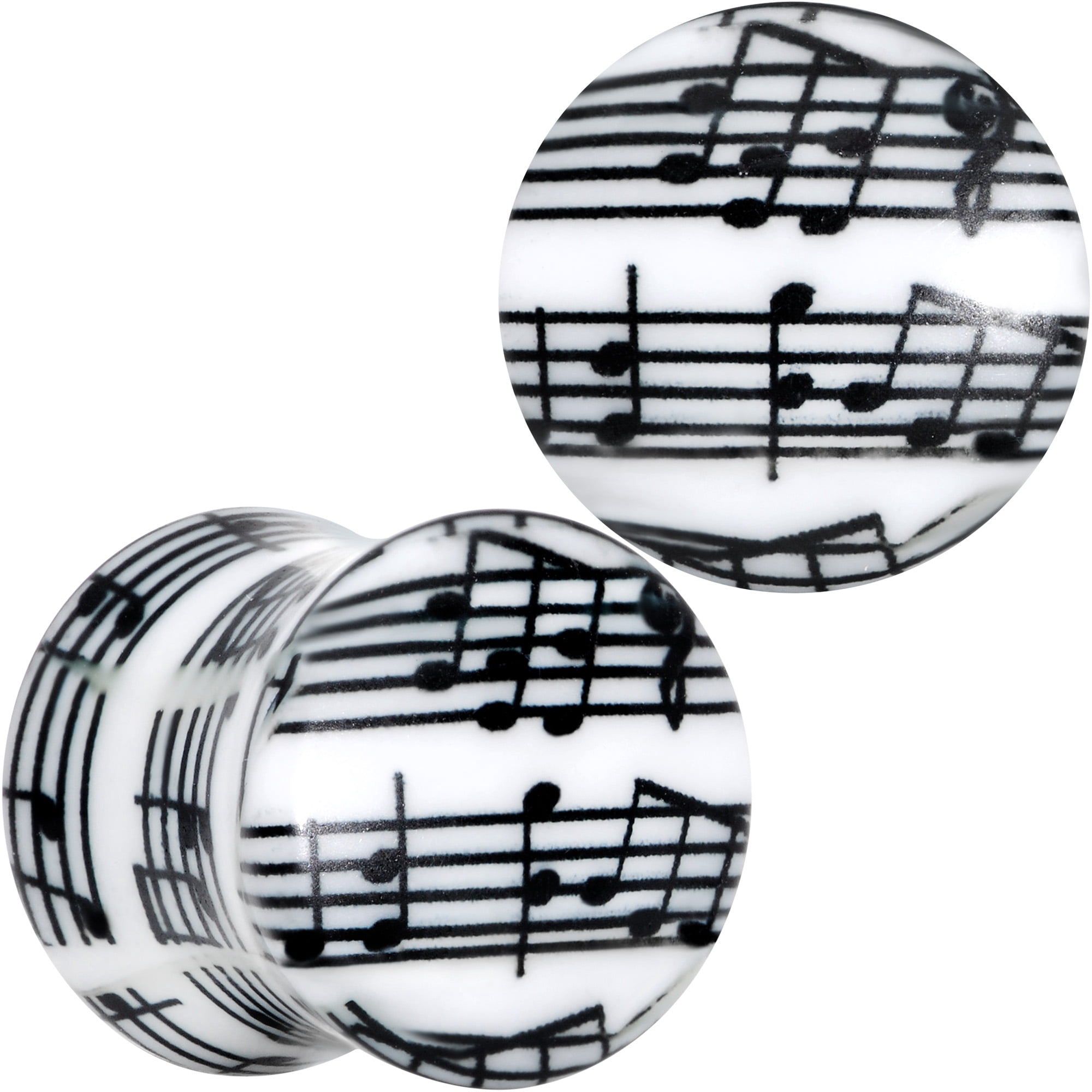 Plugg Music Notes Body Candy Womens 2Pc White Acrylic Sheet Music Notes Double Flare ...