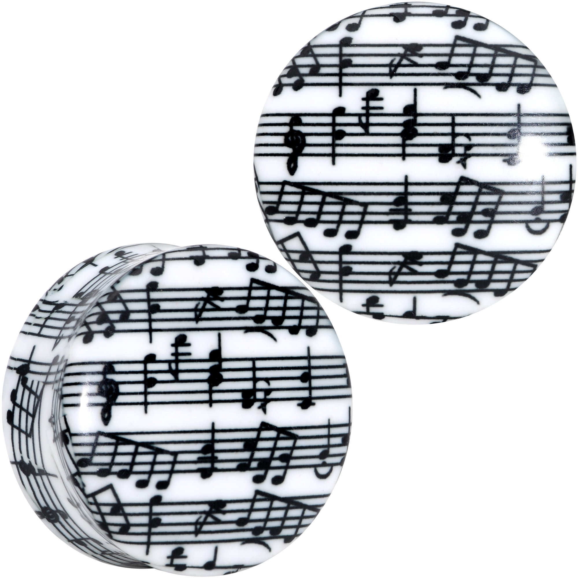Plugg Music Notes Body Candy Womens 2Pc White Acrylic Sheet Music Notes Double Flare ...