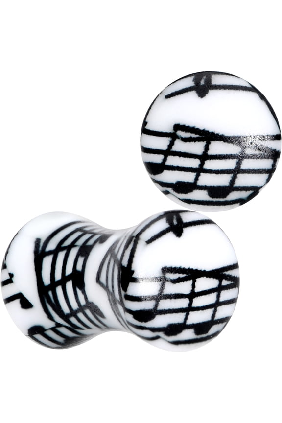 Womens 2Pc White Acrylic Sheet Music Notes Double Flare Tunnel Plug Ear Plug Gauges Set of 2