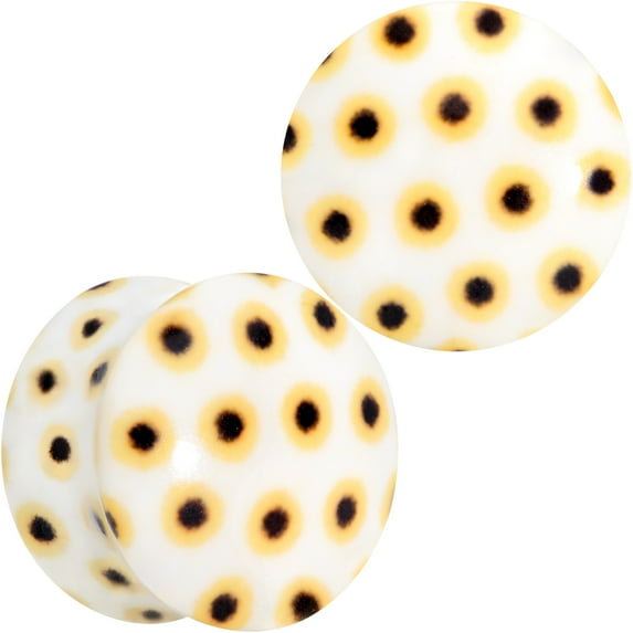 Body Candy Womens 2Pc White Acrylic Yellow Sunflower Double Flare Tunnel Plug Ear Plug Gauges Set of 2