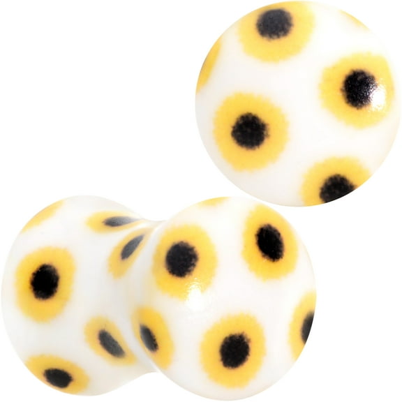 Body Candy Womens 2Pc White Acrylic Yellow Sunflower Double Flare Tunnel Plug Ear Plug Gauges Set of 2