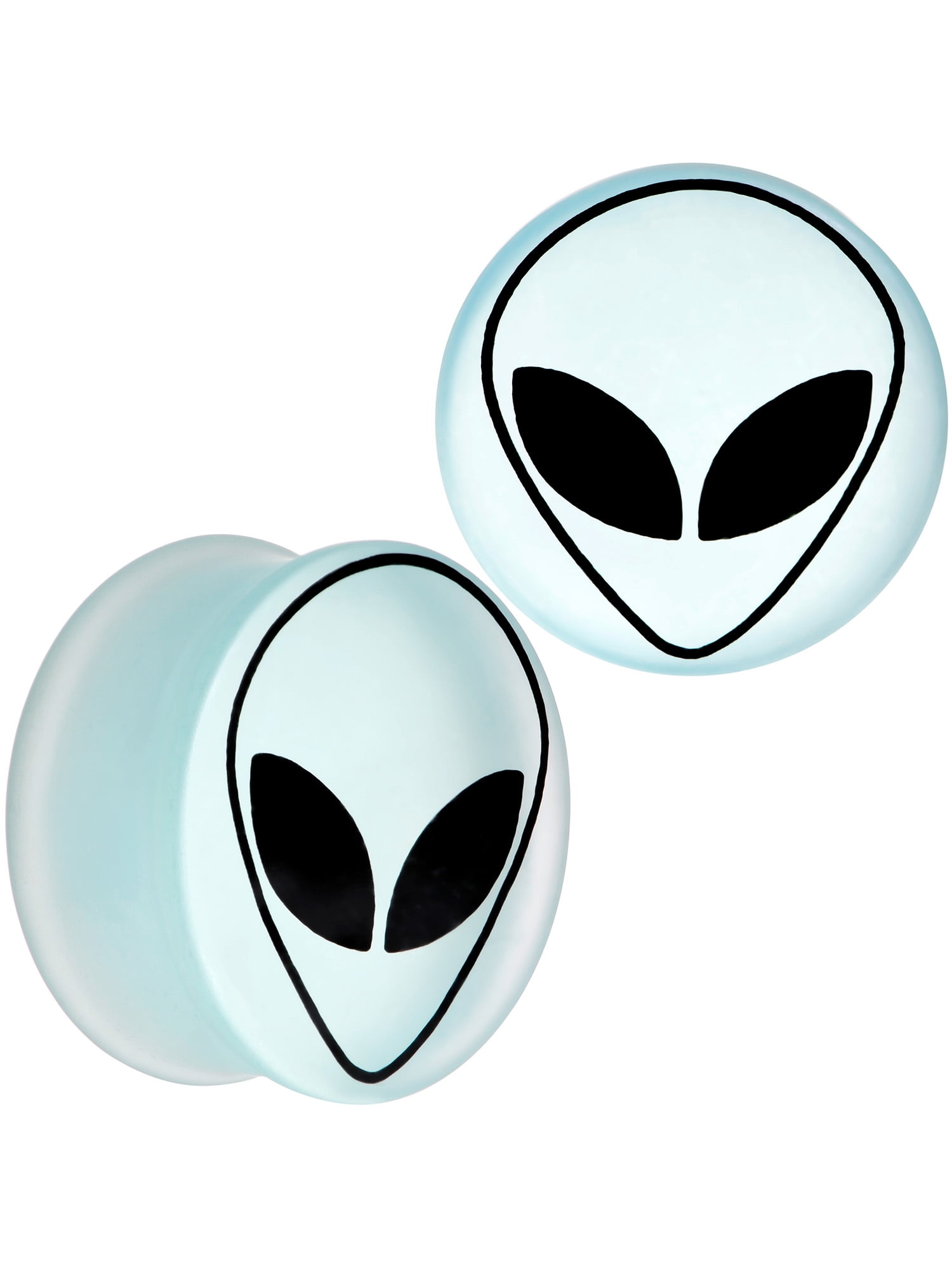 Body Candy Womens 2Pc White Matte Glass UFO Alien Face Double Flare Ear Plug Gauges Set of 2 28mm
