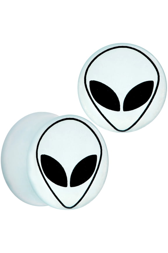 Womens 3/4" 2Pc White Matte Glass UFO Alien Face Double Flare Ear Plug Gauges Set of 2 19mm