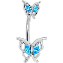 Body Candy Womens 316L Stainless Steel Navel Ring Piercing Fancy Fab Butterfly Blue Mens Double Mount Belly Button Ring