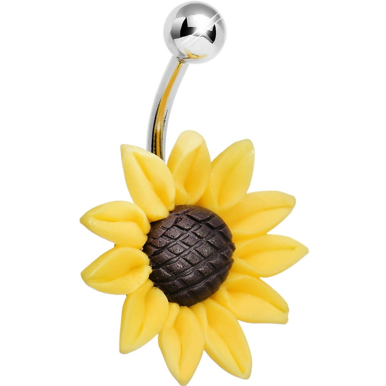 Body Candy Womens Sunflower Belly Button Ring, 316L Surgical Steel