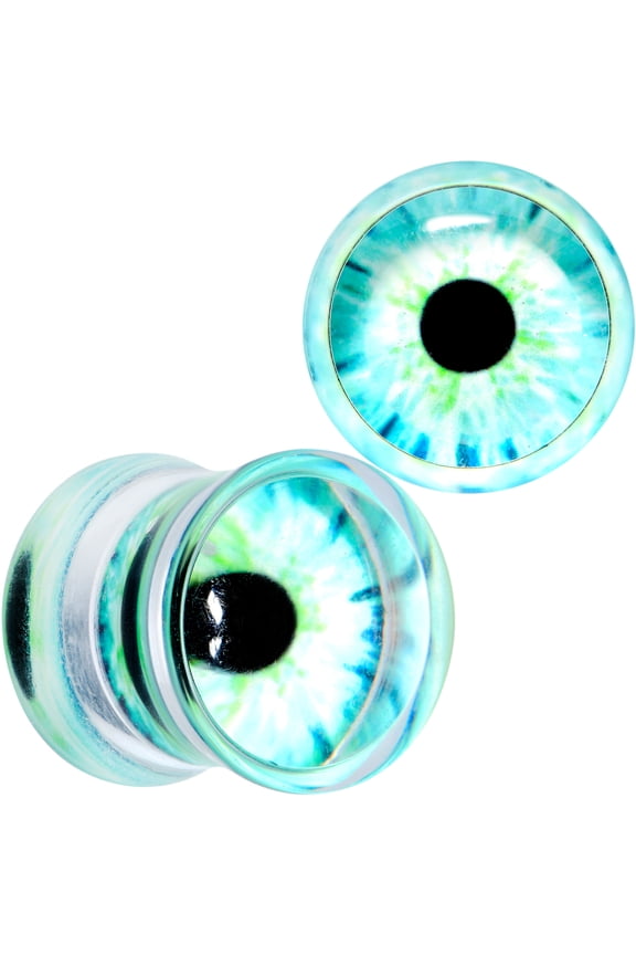 Womens 7/16" 2Pc Clear Acrylic Blue Eyes Double Flare Tunnel Plug Ear Plug Gauges Set of 2 11mm