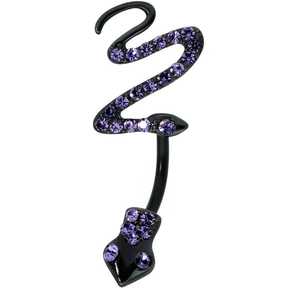 Body Candy Womens Black Plated Steel Navel Ring Piercing Purple Accent Snake Double Mount Belly Button Ring