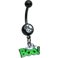 thumbnail image 1 of Body Candy Womens Black Plated Steel Piercing Clear Green Boo Ghost Dangle Belly Button Ring, 1 of 2