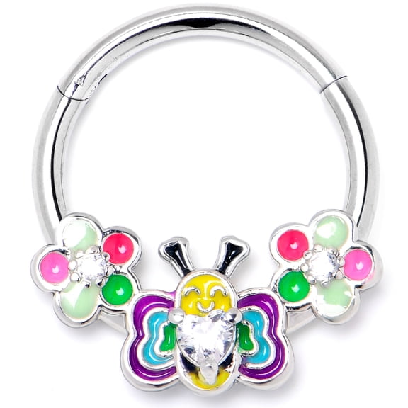 Body Candy Womens Mens 16G 316L Stainless Steel Hinged Segment Ring Seamless Cartilage Nipple Ring Butterfly Love Bug Nose Hoop 3/8"