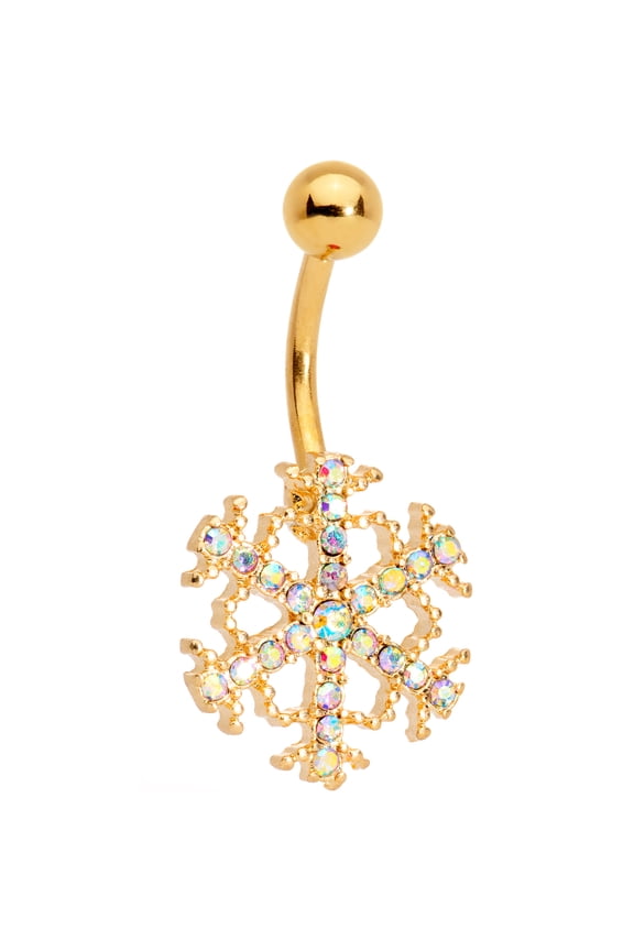Womens Plated Steel Navel Ring Piercing Aurora Accent Bright Winter Snowflake Belly Button Ring