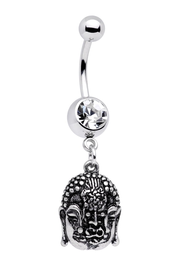 Womens Stainless Steel Clear Evil Twins Buddha Dangle Belly Button Ring