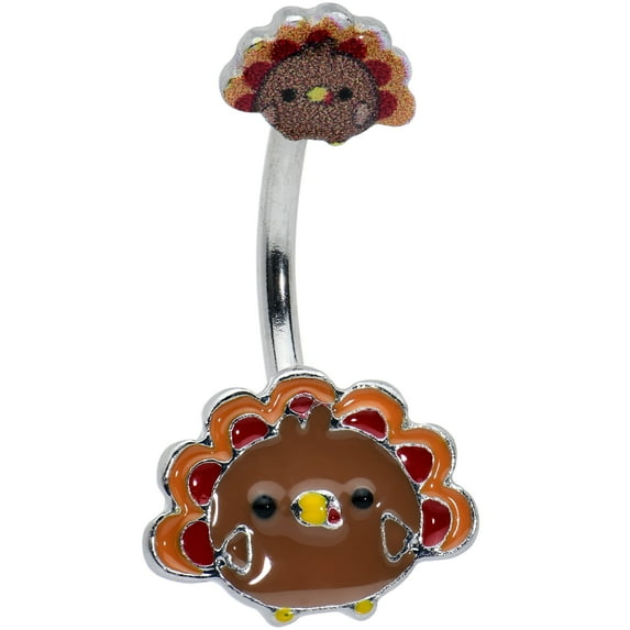 Body Candy Womens Steel Piercing Cute Colorful Turkey Thanksgiving Double Mount Belly Button Ring