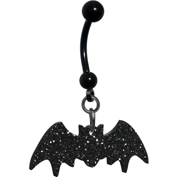 Body Candy Womens and Mens Glittery Black Bat Belly Ring