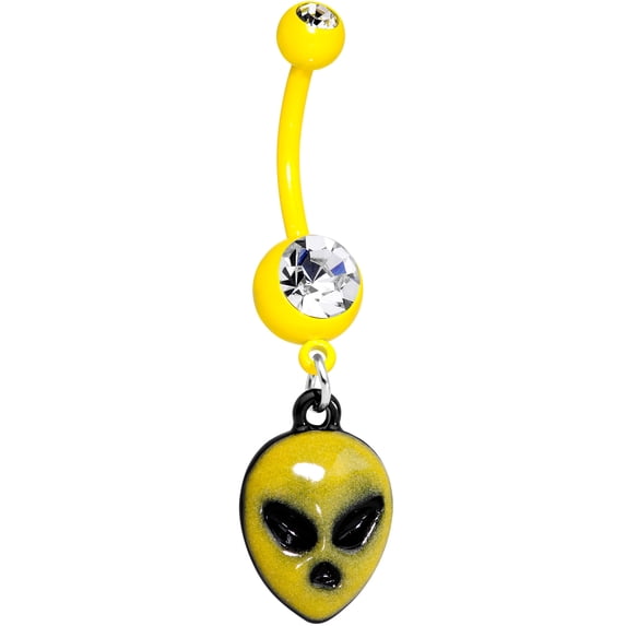 Body Candy Yellow Plated Steel Navel Ring Piercing Glow in the Dark Alien Dangle Belly Button Ring