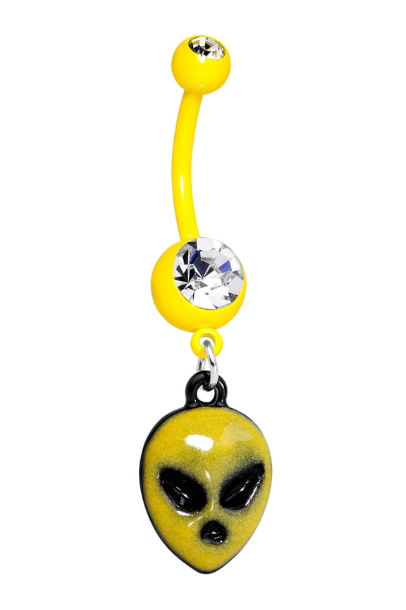 Yellow Plated Steel Navel Ring Piercing Glow in the Dark Alien Dangle Belly Button Ring