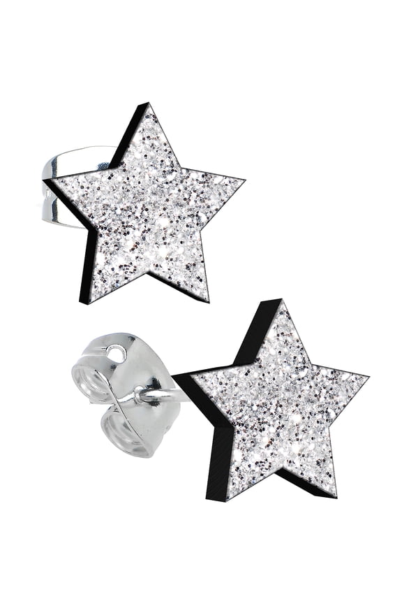 silver Glitter Star Stud Earrings