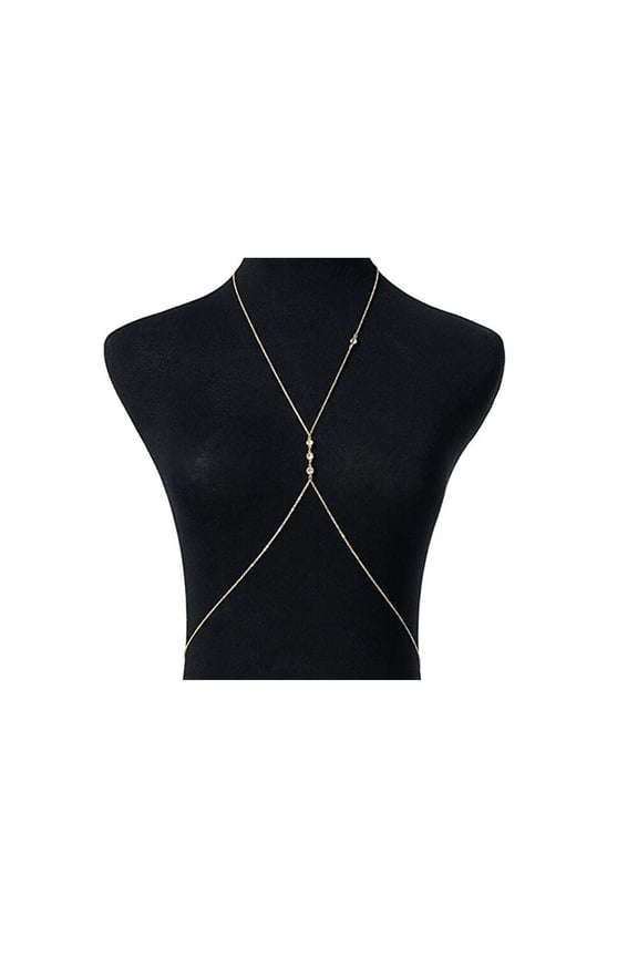 Body Chain Gold Plated Triple Rhinestone Chest Harness