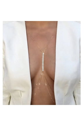Body Chain Gold Plated with Clear Rhinestones Double Layered Body Harness