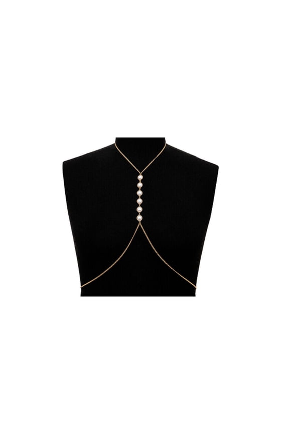 Body Chain Gold Plated with Pearl Detailed Chest Harness