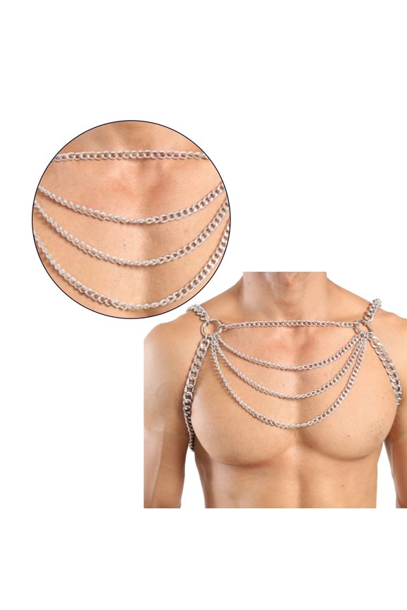 Body Chain Harness for Men Adjustable, Body Chain Jewelry Punk Chest Chain Belt Clubwear Costume Accessories