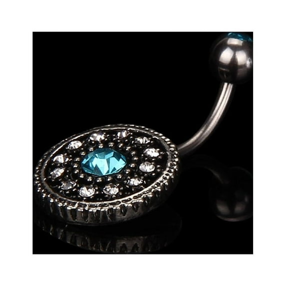 Body Chain Navel Bar Piercing Rhinestone Women Flower Button Ring Belly Crystal Body Navel (Black )