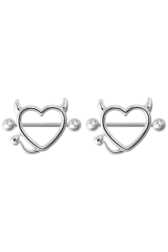 Body Chain Pair Nipple Shields Fangs Design Body Jewelry Steel Barbell Rings (Silver )