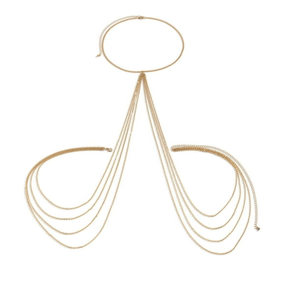 Body Chain Sexy and Simple Multi Layer Tassel Chest Chain Bikini Necklace Exaggerated Metal Body Chain Body Chain Shot (Gold )