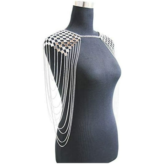 Body Chain for Women Bohemian Tassels Shoulder Chain Necklace Jewelry for Party Wedding Summer Beach - silver