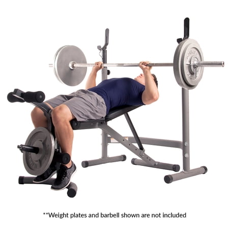 Body Champ Weight Bench with Leg Extension Attachment, 2-Piece Combo Adjustable Bench Press, Workout Bench and Squat Rack BCB3780, Gray/Silver