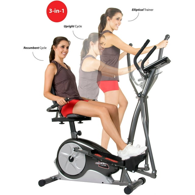 Body Champ BRT3858 Trio Trainer, Manual Resistance, Heart Rate, 12.5" Stride, Max 250 lbs
