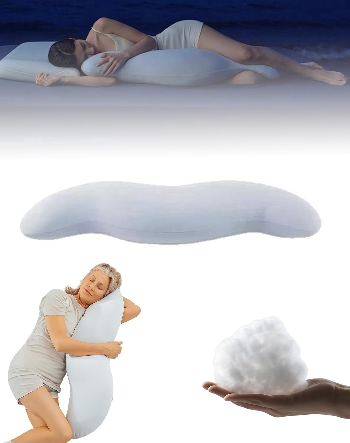 Body Cooling Pillow, Double Wave Curve Side Sleeper Pillow, Ergonomic, Cooling Side Sleeper Body Pillow, Full Body Support Pillow for Arms, Hips & Knees,Mother's Day Gift（Blue）