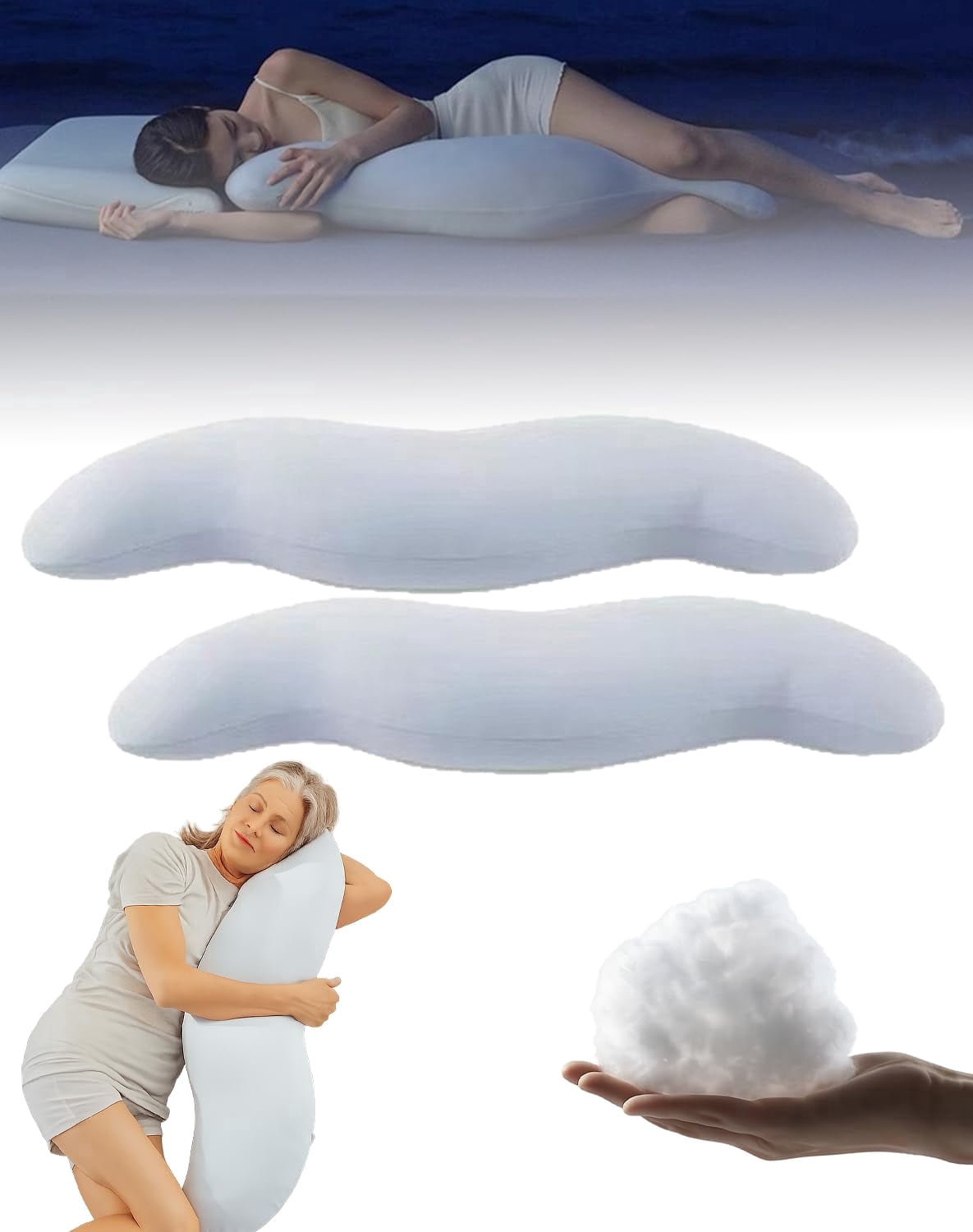 Body Cooling Pillow, Double Wave Curve Side Sleeper Pillow, Ergonomic, Cooling Side Sleeper Body Pillow, Full Body Support Pillow for Arms, Hips & Knees, Soft Breathable Fiber Fill,Father's Day Gift