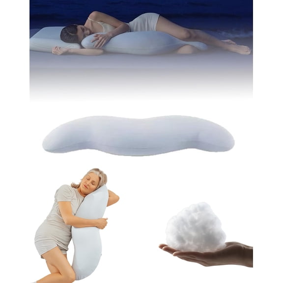 Body Cooling Pillow, Ergonomic Double Wave Curved Side Sleeper Body Pillow for Pregnancy Sleeping, Full Body Support and Leg Alignment Comfort
