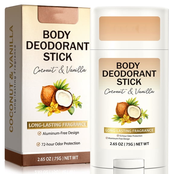Body Deodorant Stick, Aluminum-Free, 72-hour Odor Protection, Baking Soda Free, Coconut & Vanilla, 2.65 oz